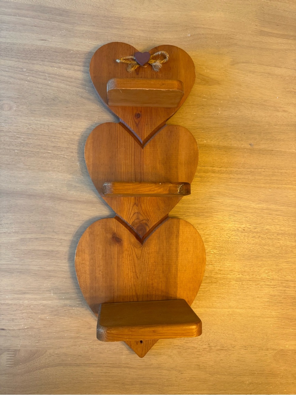 Vintage Handmade Wooden 3 Heart Shelf Wall Hanging Cottagecore